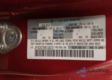 2017 Mazda Mx-5 Miata Grand Touring z USA, uszkodzony, nr VIN JM1NDAD78H0124018